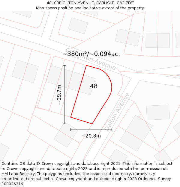48, CREIGHTON AVENUE, CARLISLE, CA2 7DZ: Plot and title map