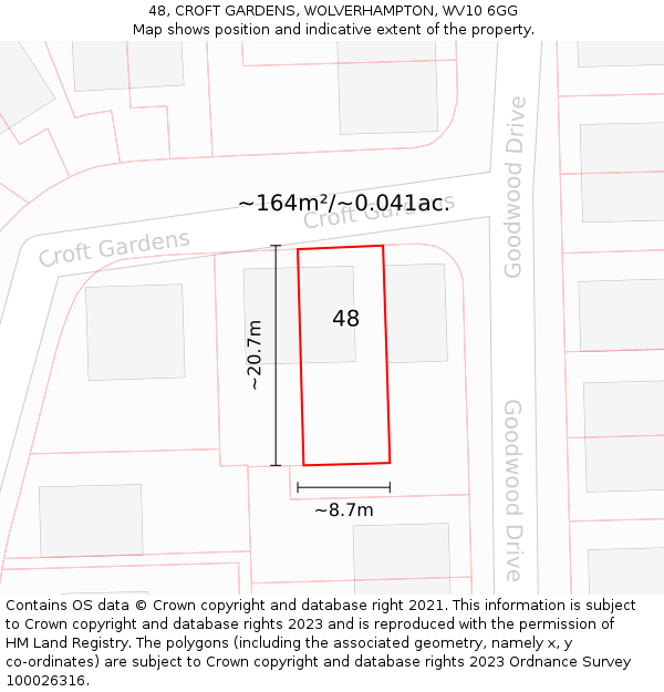 48, CROFT GARDENS, WOLVERHAMPTON, WV10 6GG: Plot and title map