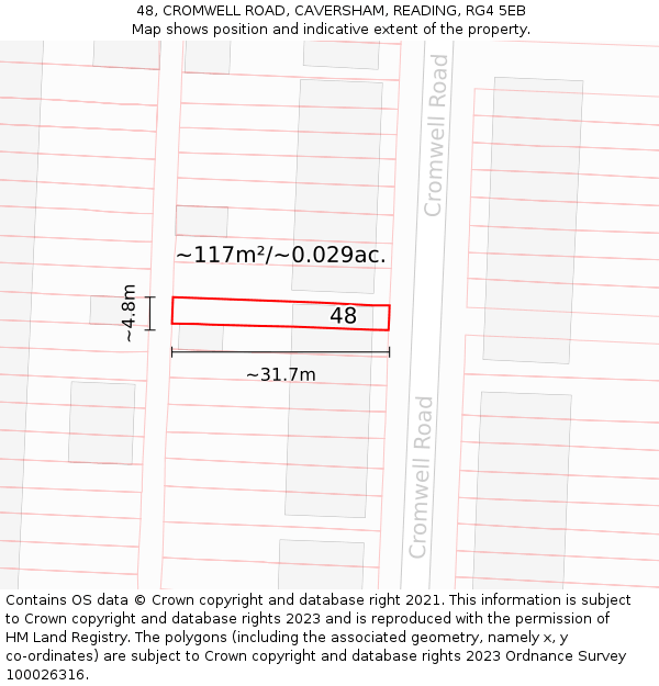 48, CROMWELL ROAD, CAVERSHAM, READING, RG4 5EB: Plot and title map