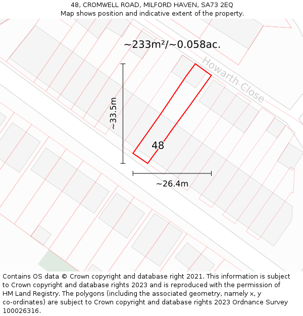 48, CROMWELL ROAD, MILFORD HAVEN, SA73 2EQ: Plot and title map