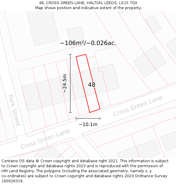 48, CROSS GREEN LANE, HALTON, LEEDS, LS15 7QX: Plot and title map