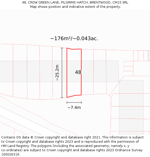 48, CROW GREEN LANE, PILGRIMS HATCH, BRENTWOOD, CM15 9RL: Plot and title map