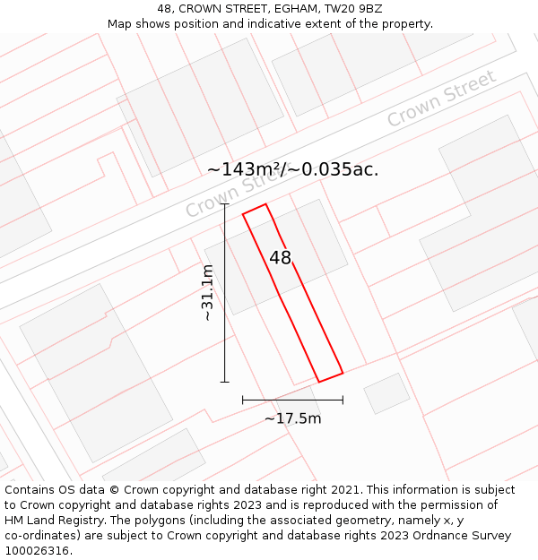 48, CROWN STREET, EGHAM, TW20 9BZ: Plot and title map