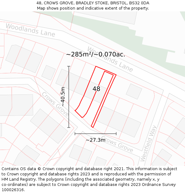 48, CROWS GROVE, BRADLEY STOKE, BRISTOL, BS32 0DA: Plot and title map