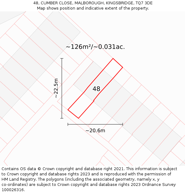 48, CUMBER CLOSE, MALBOROUGH, KINGSBRIDGE, TQ7 3DE: Plot and title map