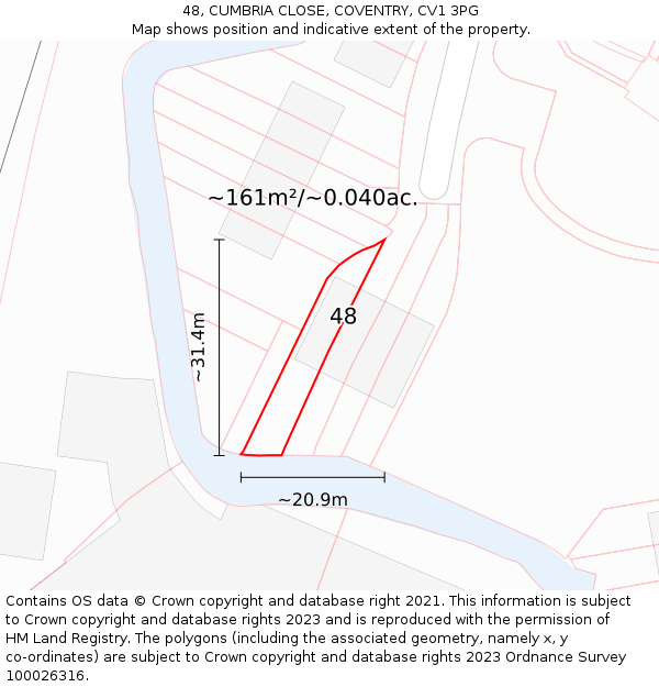 48, CUMBRIA CLOSE, COVENTRY, CV1 3PG: Plot and title map