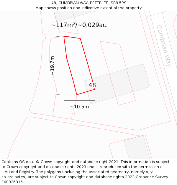 48, CUMBRIAN WAY, PETERLEE, SR8 5PS: Plot and title map