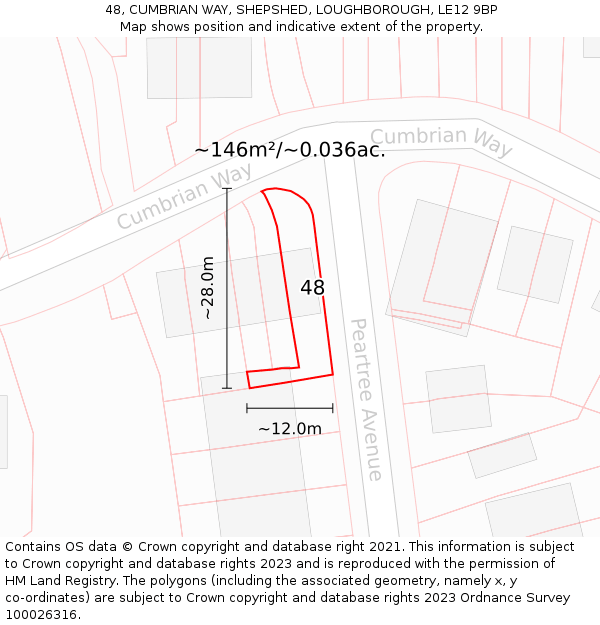 48, CUMBRIAN WAY, SHEPSHED, LOUGHBOROUGH, LE12 9BP: Plot and title map