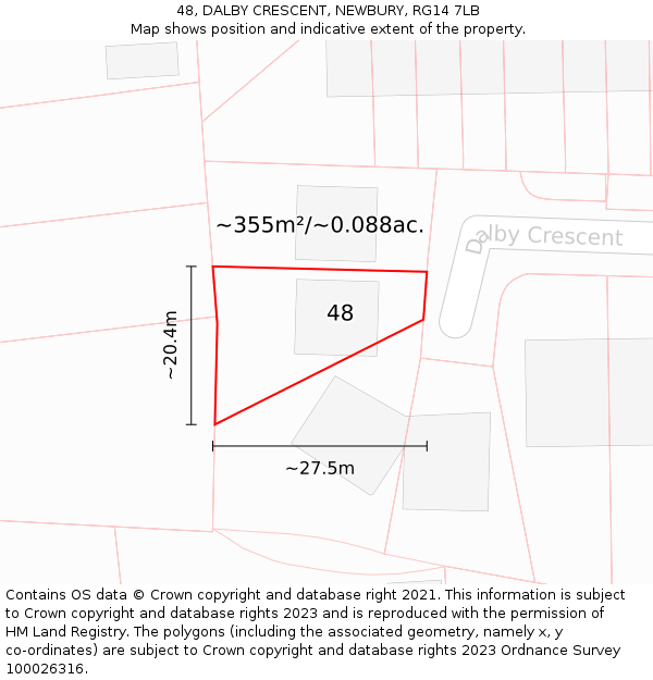 48, DALBY CRESCENT, NEWBURY, RG14 7LB: Plot and title map