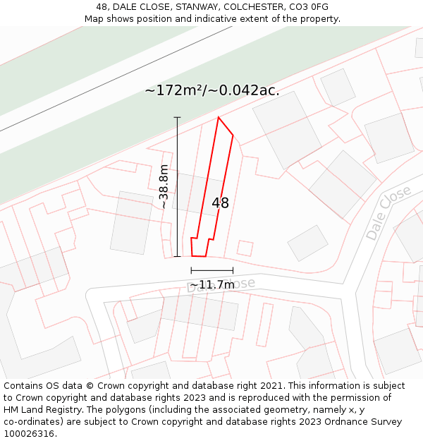 48, DALE CLOSE, STANWAY, COLCHESTER, CO3 0FG: Plot and title map
