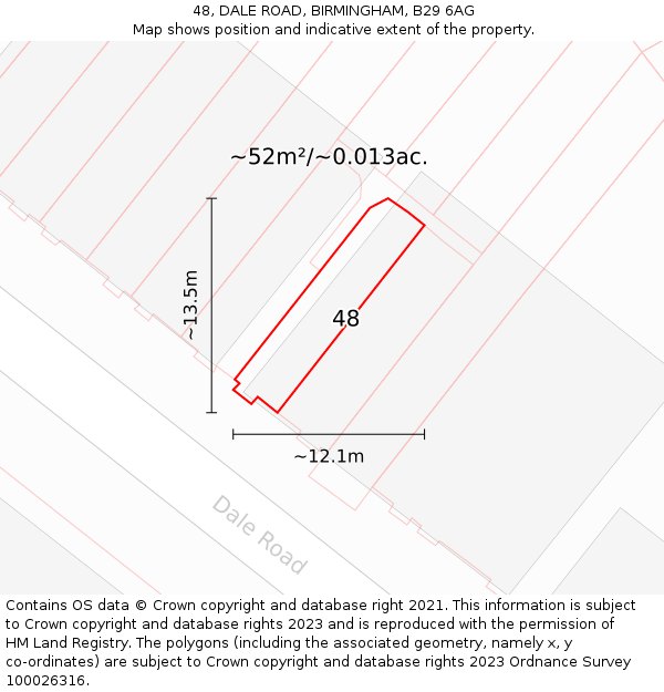 48, DALE ROAD, BIRMINGHAM, B29 6AG: Plot and title map