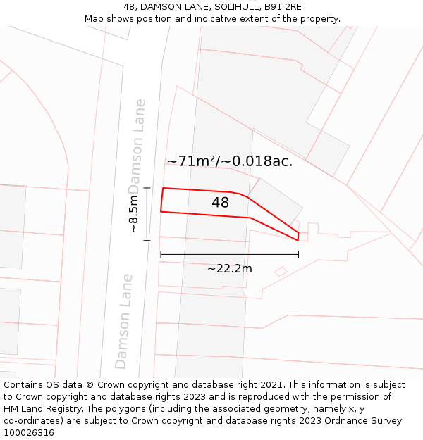 48, DAMSON LANE, SOLIHULL, B91 2RE: Plot and title map