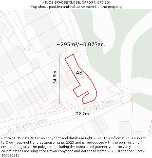 48, DE BRAOSE CLOSE, CARDIFF, CF5 2DJ: Plot and title map