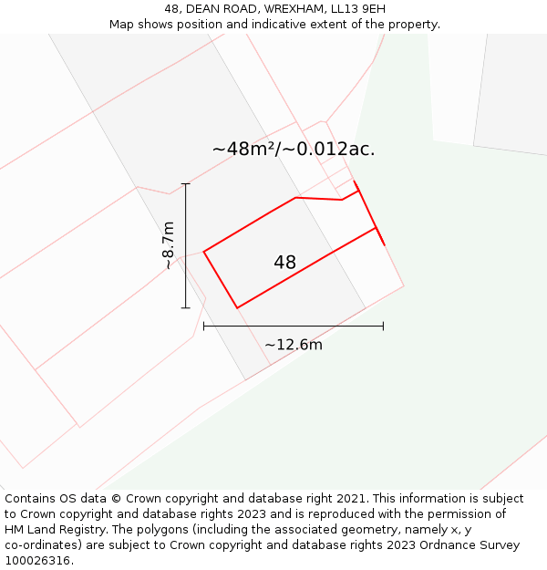 48, DEAN ROAD, WREXHAM, LL13 9EH: Plot and title map