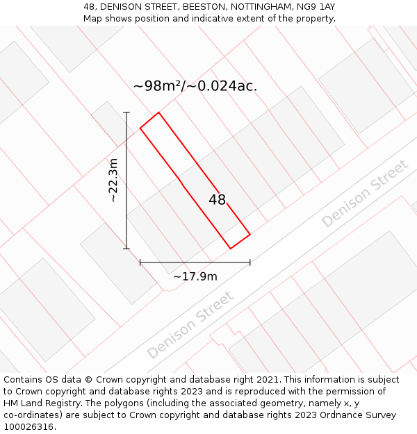 48, DENISON STREET, BEESTON, NOTTINGHAM, NG9 1AY: Plot and title map