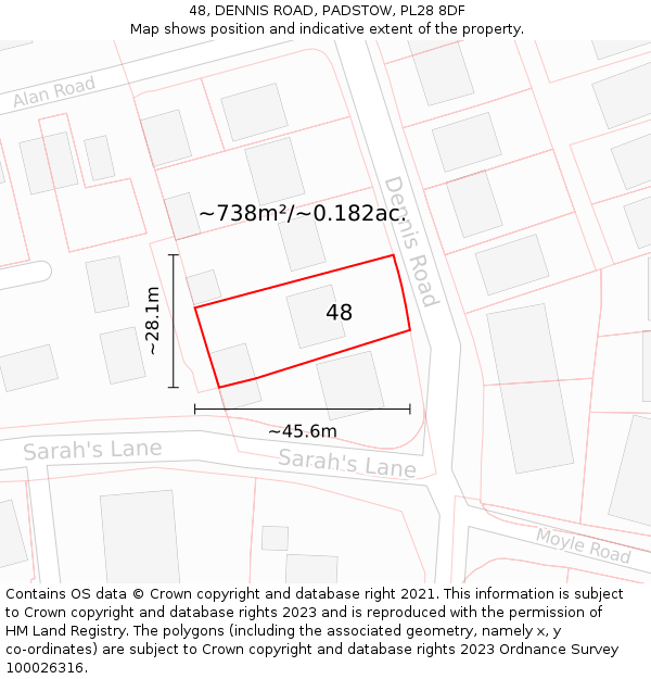 48, DENNIS ROAD, PADSTOW, PL28 8DF: Plot and title map