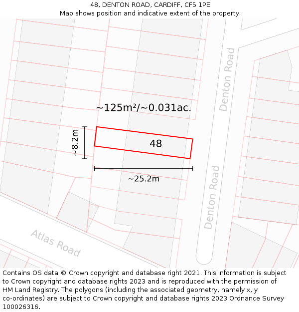 48, DENTON ROAD, CARDIFF, CF5 1PE: Plot and title map