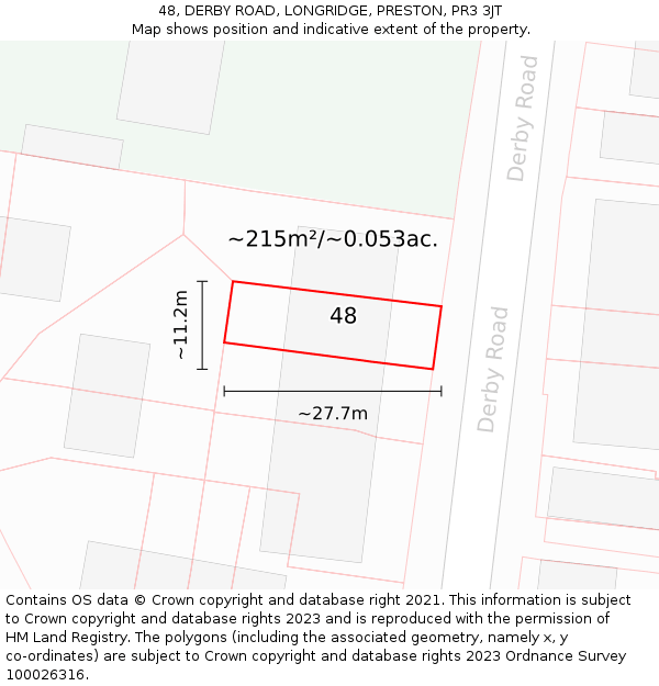 48, DERBY ROAD, LONGRIDGE, PRESTON, PR3 3JT: Plot and title map