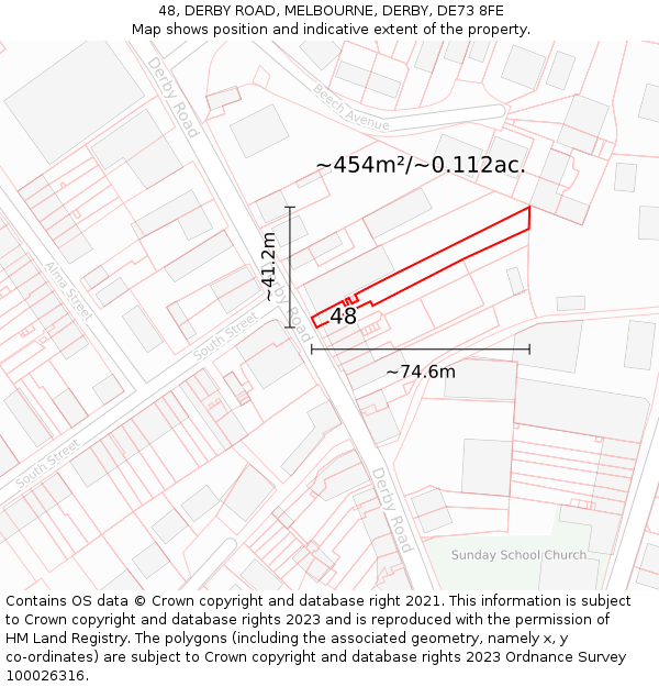48, DERBY ROAD, MELBOURNE, DERBY, DE73 8FE: Plot and title map