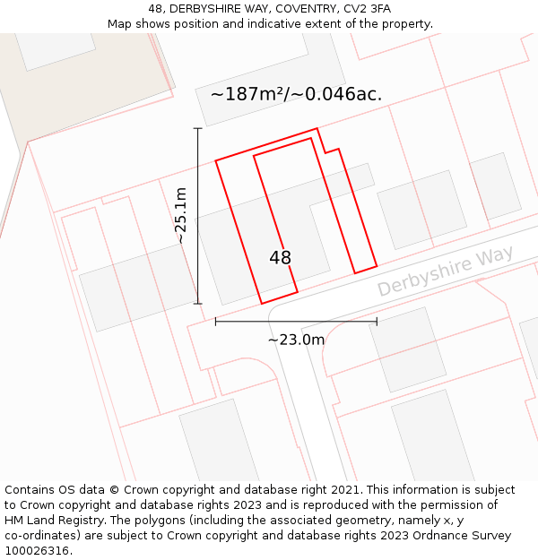 48, DERBYSHIRE WAY, COVENTRY, CV2 3FA: Plot and title map