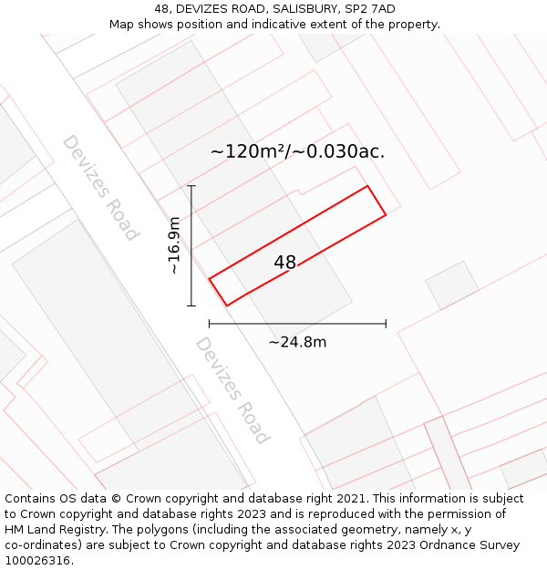 48, DEVIZES ROAD, SALISBURY, SP2 7AD: Plot and title map