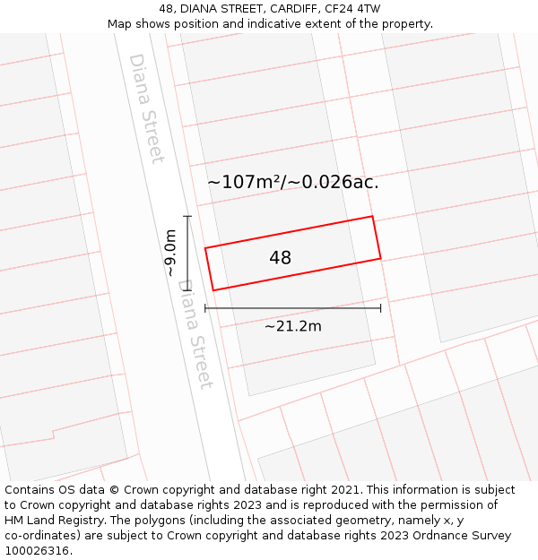48, DIANA STREET, CARDIFF, CF24 4TW: Plot and title map