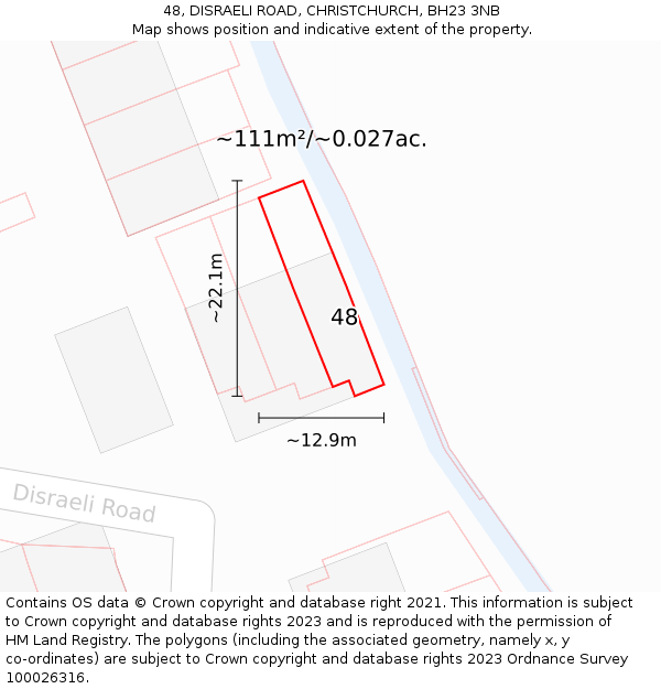 48, DISRAELI ROAD, CHRISTCHURCH, BH23 3NB: Plot and title map