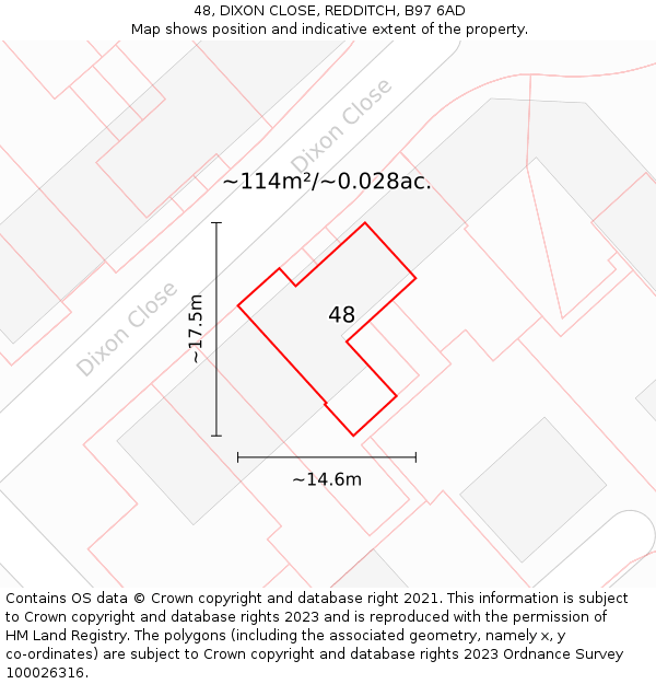48, DIXON CLOSE, REDDITCH, B97 6AD: Plot and title map