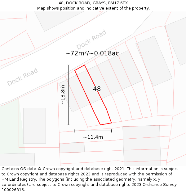 48, DOCK ROAD, GRAYS, RM17 6EX: Plot and title map