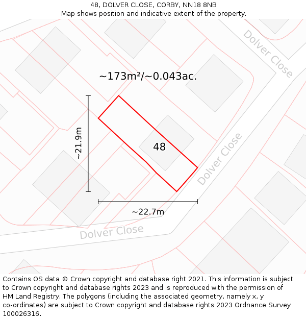 48, DOLVER CLOSE, CORBY, NN18 8NB: Plot and title map