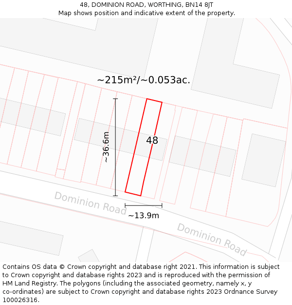 48, DOMINION ROAD, WORTHING, BN14 8JT: Plot and title map