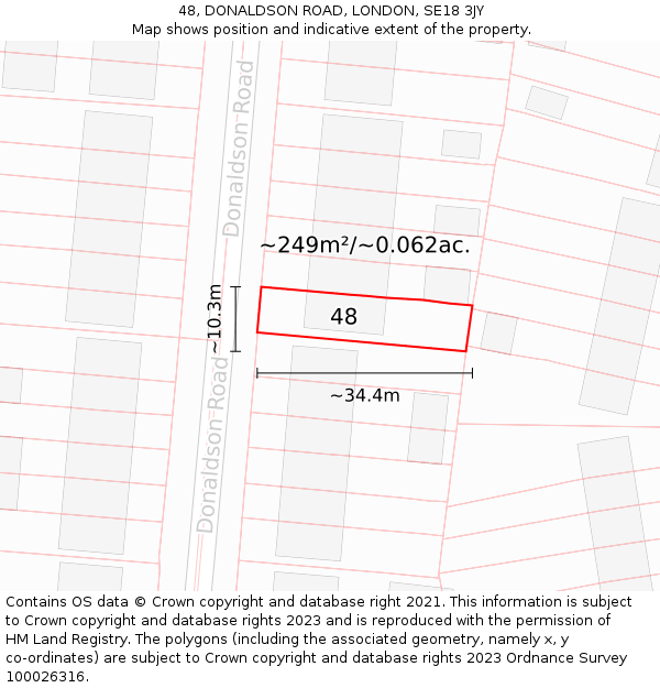 48, DONALDSON ROAD, LONDON, SE18 3JY: Plot and title map