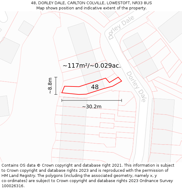 48, DORLEY DALE, CARLTON COLVILLE, LOWESTOFT, NR33 8US: Plot and title map
