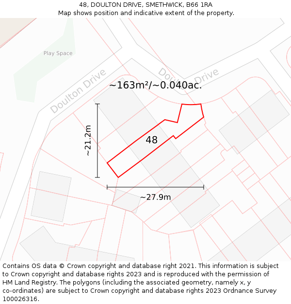 48, DOULTON DRIVE, SMETHWICK, B66 1RA: Plot and title map