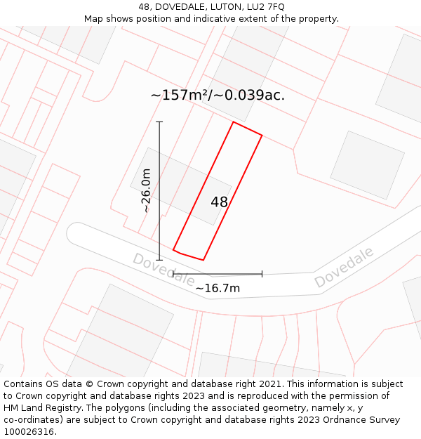 48, DOVEDALE, LUTON, LU2 7FQ: Plot and title map