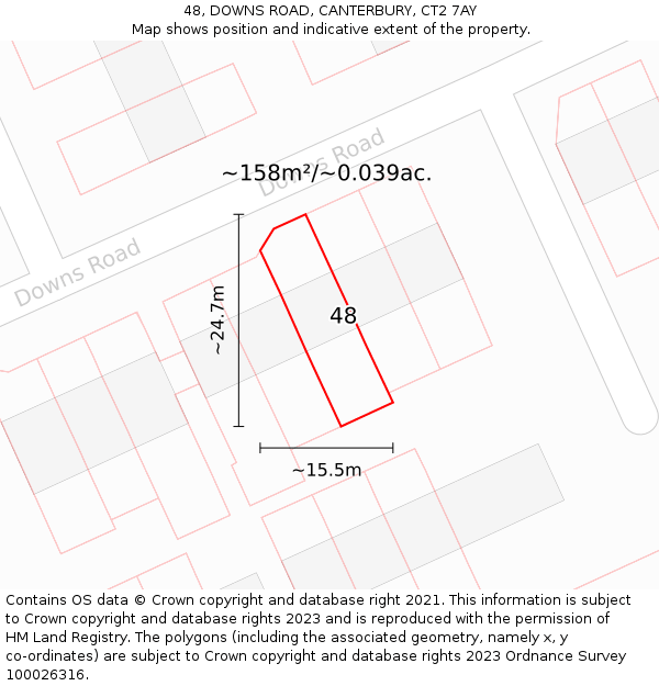 48, DOWNS ROAD, CANTERBURY, CT2 7AY: Plot and title map