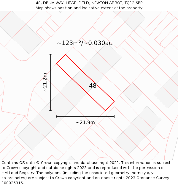 48, DRUM WAY, HEATHFIELD, NEWTON ABBOT, TQ12 6RP: Plot and title map