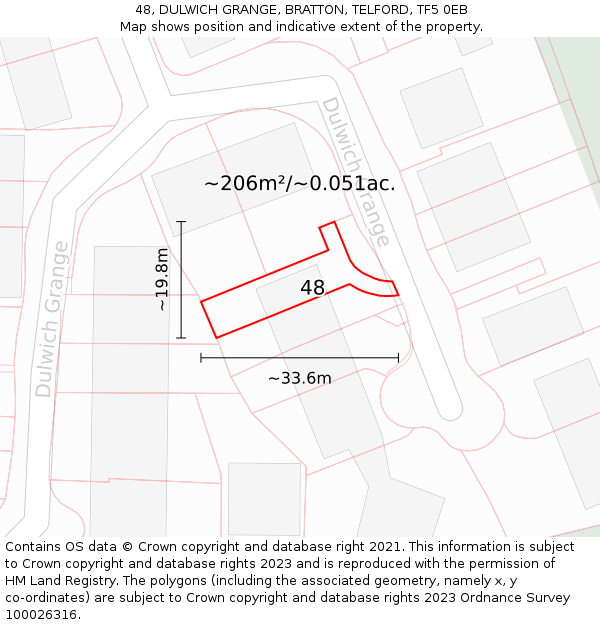 48, DULWICH GRANGE, BRATTON, TELFORD, TF5 0EB: Plot and title map