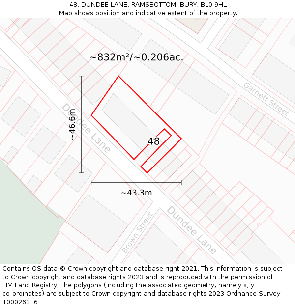 48, DUNDEE LANE, RAMSBOTTOM, BURY, BL0 9HL: Plot and title map