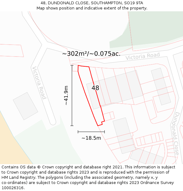 48, DUNDONALD CLOSE, SOUTHAMPTON, SO19 9TA: Plot and title map