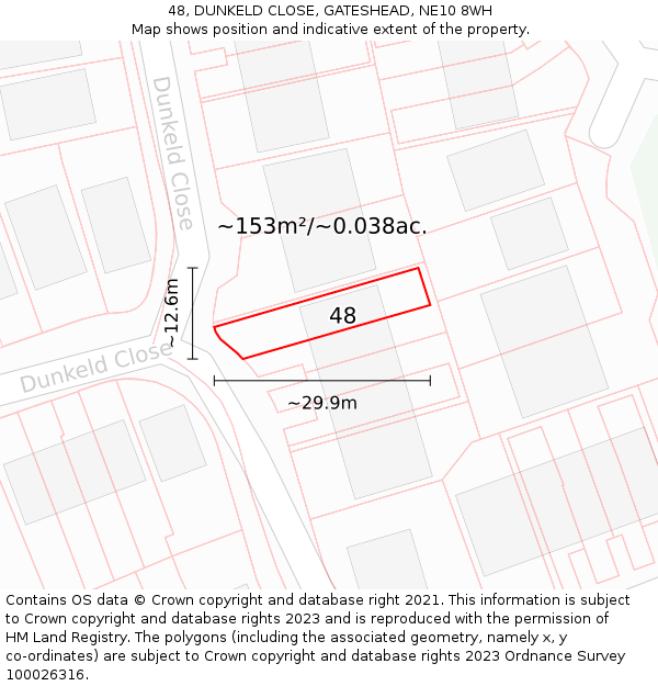 48, DUNKELD CLOSE, GATESHEAD, NE10 8WH: Plot and title map