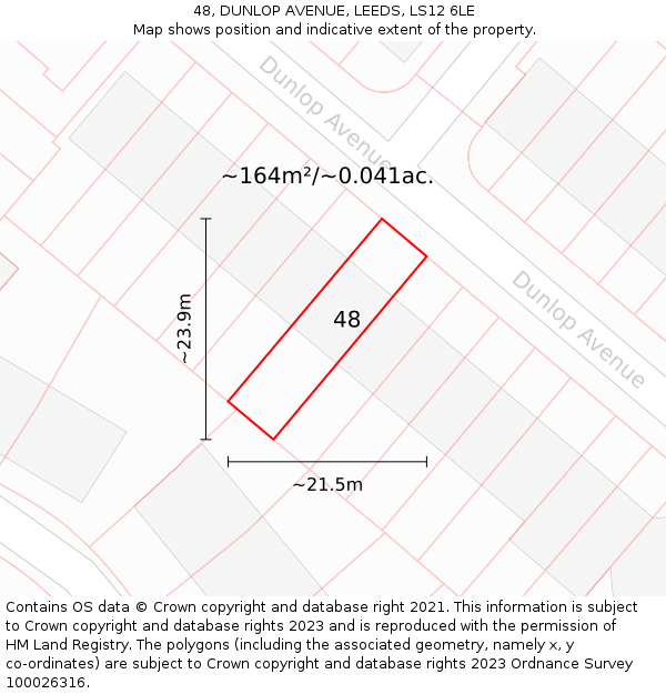 48, DUNLOP AVENUE, LEEDS, LS12 6LE: Plot and title map