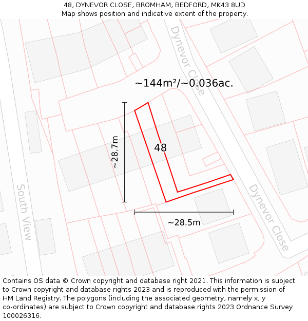 48, DYNEVOR CLOSE, BROMHAM, BEDFORD, MK43 8UD: Plot and title map