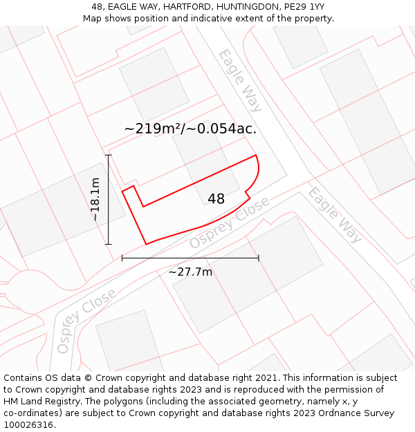 48, EAGLE WAY, HARTFORD, HUNTINGDON, PE29 1YY: Plot and title map