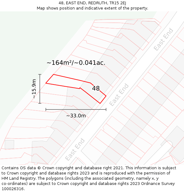 48, EAST END, REDRUTH, TR15 2EJ: Plot and title map