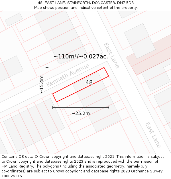 48, EAST LANE, STAINFORTH, DONCASTER, DN7 5DR: Plot and title map