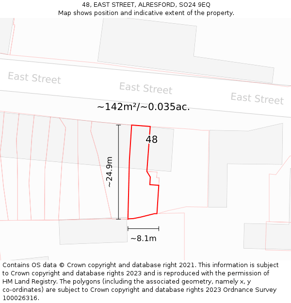 48, EAST STREET, ALRESFORD, SO24 9EQ: Plot and title map