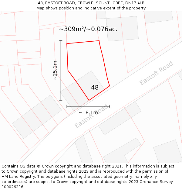 48, EASTOFT ROAD, CROWLE, SCUNTHORPE, DN17 4LR: Plot and title map