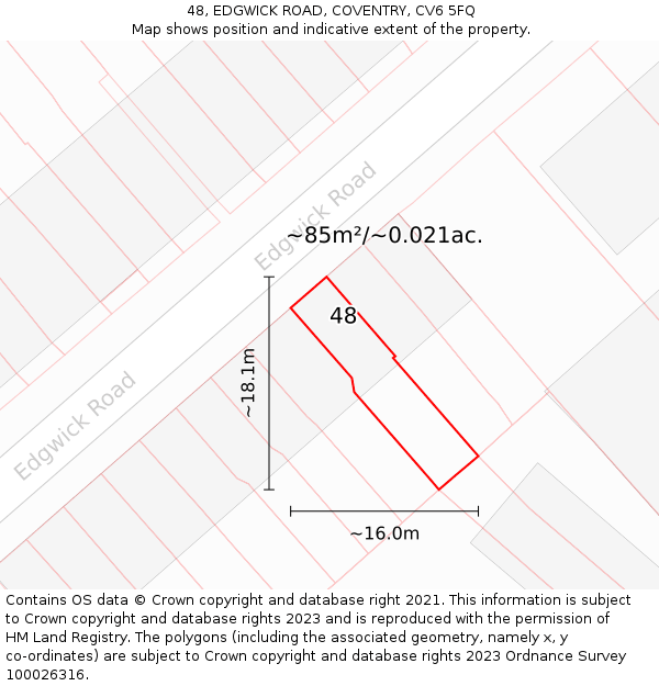 48, EDGWICK ROAD, COVENTRY, CV6 5FQ: Plot and title map