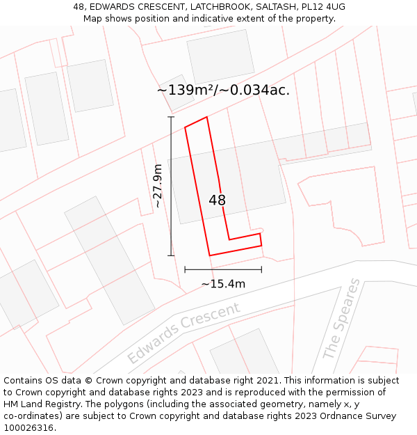 48, EDWARDS CRESCENT, LATCHBROOK, SALTASH, PL12 4UG: Plot and title map